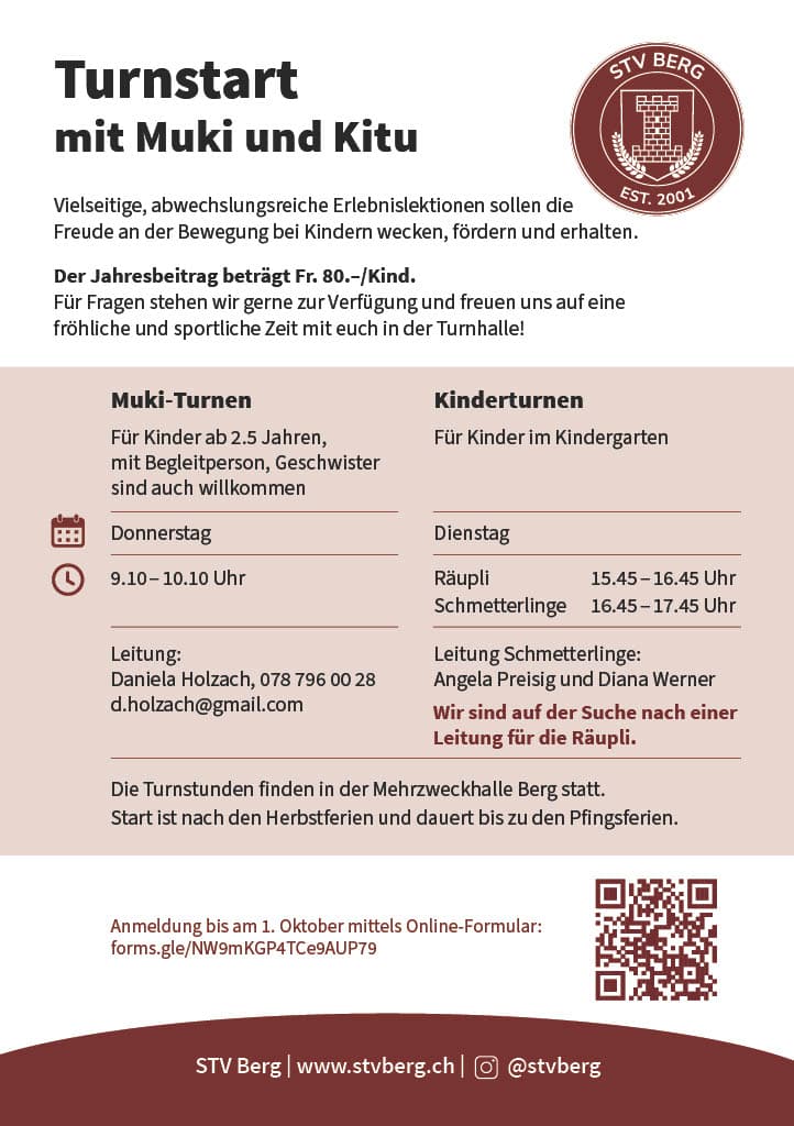 Jetzt anmelden fürs MUKI Turnen 2026/27