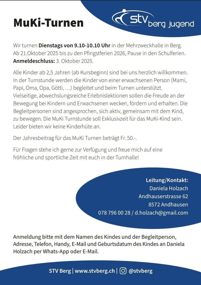 Jetzt anmelden fürs MUKI Turnen! Start: 1. Dezember 2025